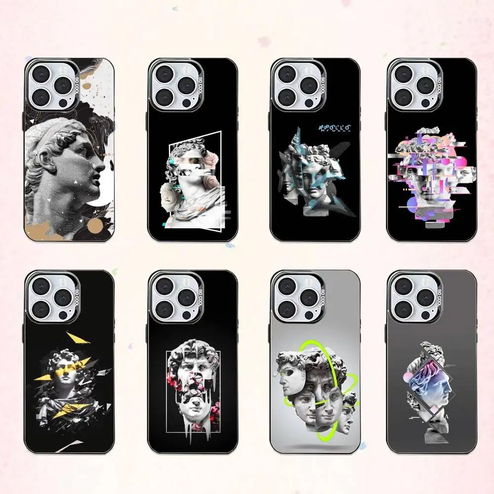 

G-Greek S-Sculpture Glitch Art Phone Case For iPhone17,16,15,14,13,12,11 Plus,Pro Max Colored Silver Plated Inside Cover