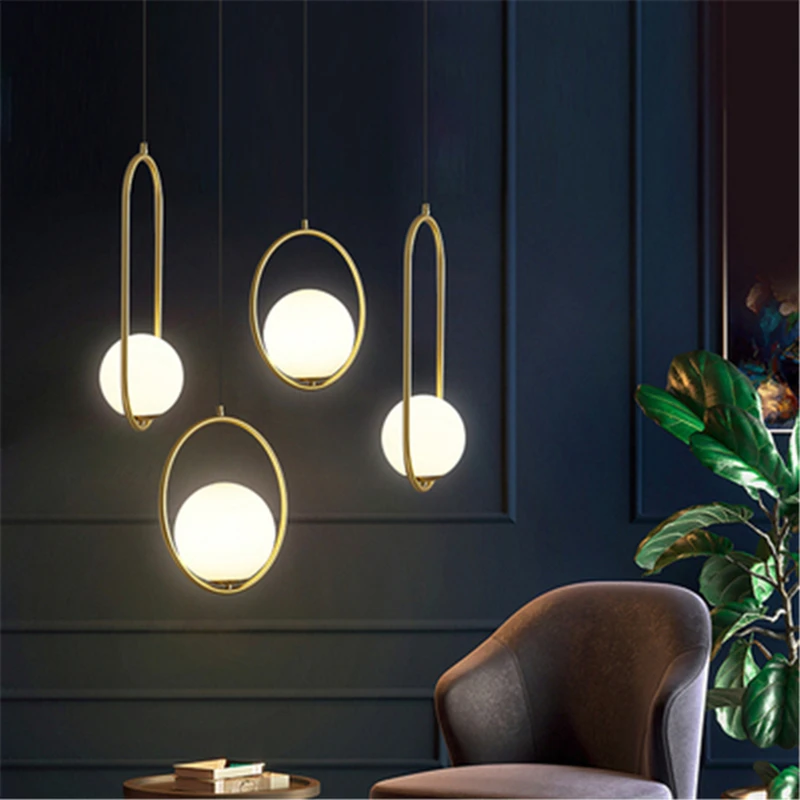 

Nordic Modern Pendant Lights Ring Glass Ball Hanglamp For Dining Room Bedroom Loft Decor Luminaire Suspension Kitchen Fixtures