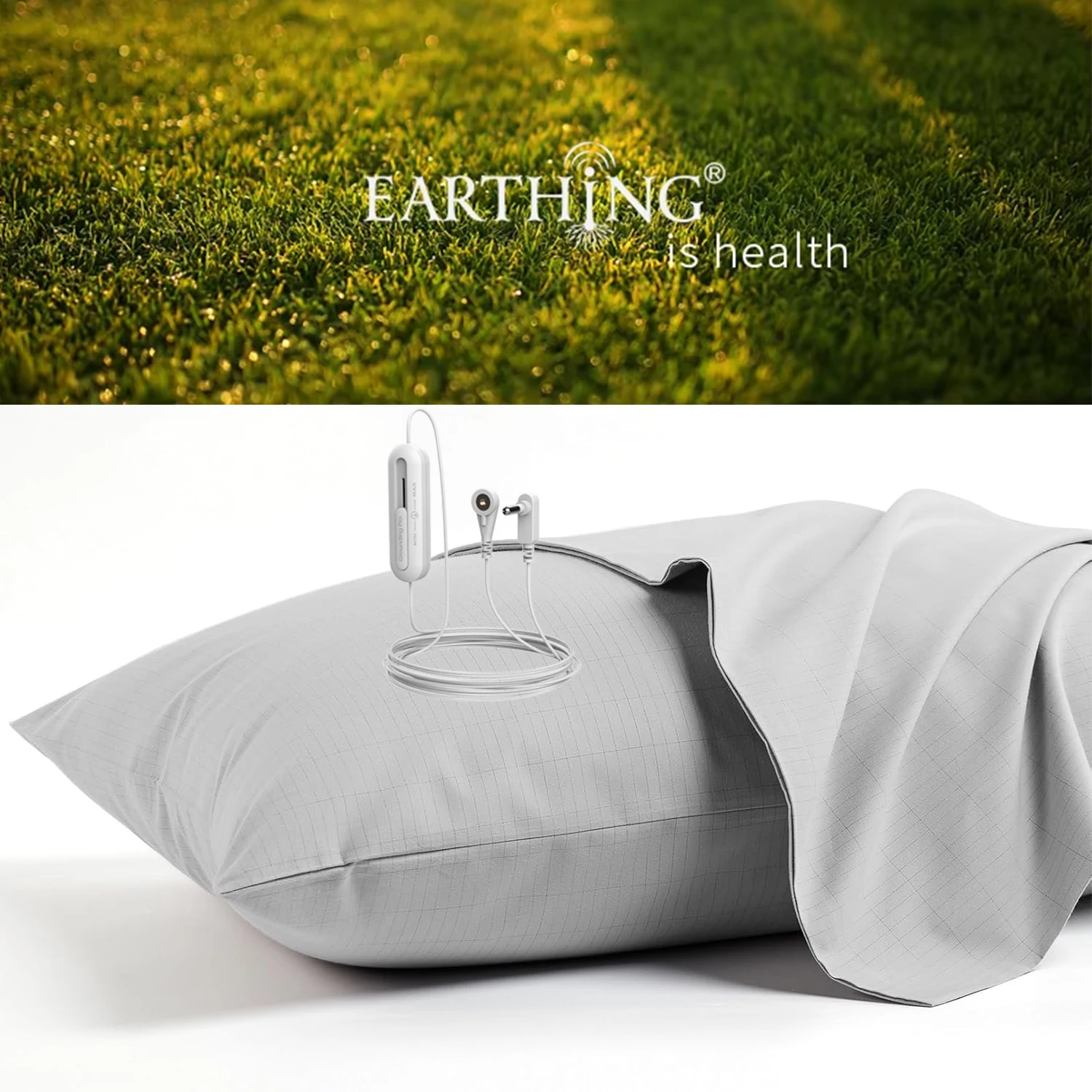 Light Grey Earthing Pillowcase Organic Cotton & Pure Silver thread,effortlessly Grounded with New Generation Grounding Cord Pro.