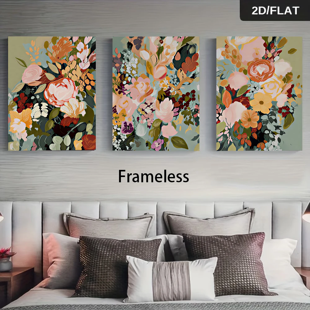 3pcs Frameless,2D Flat 1 set of triptych frameless decorative paintings, modern minimalist living room sofa background wall hang
