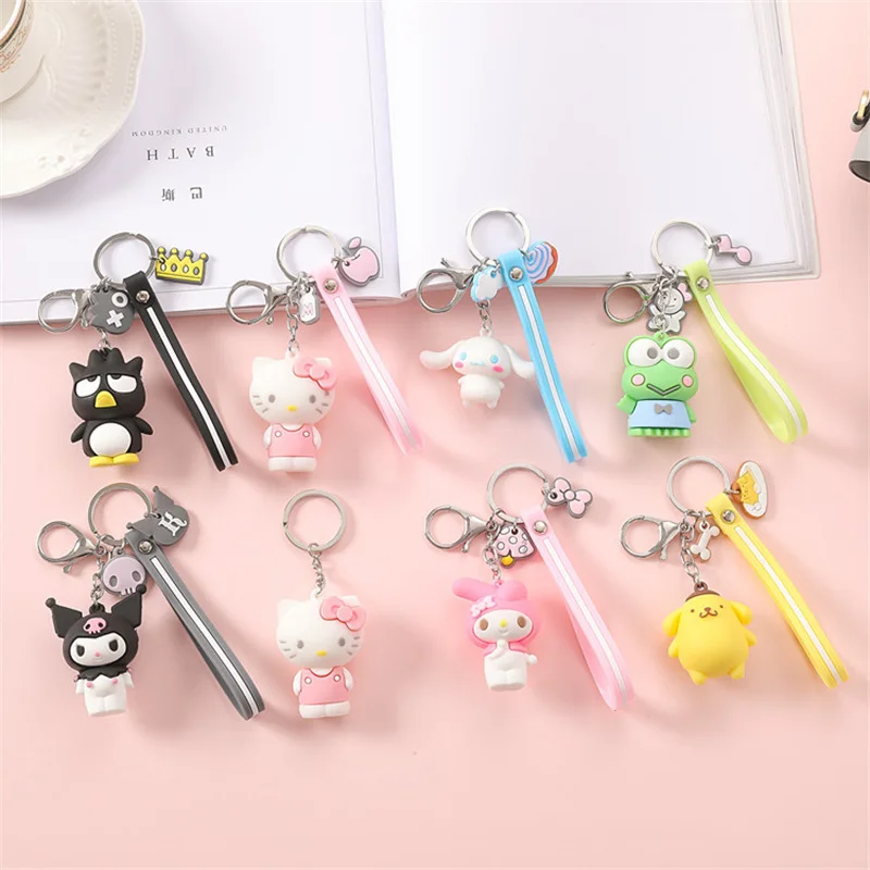 

Kawaii Anime Sanrio Figure Kuromi Melody Keychain Kitty Pendant Cinnamonroll Toys for Children Pom Pom Cartoon Ornament Kid Gift