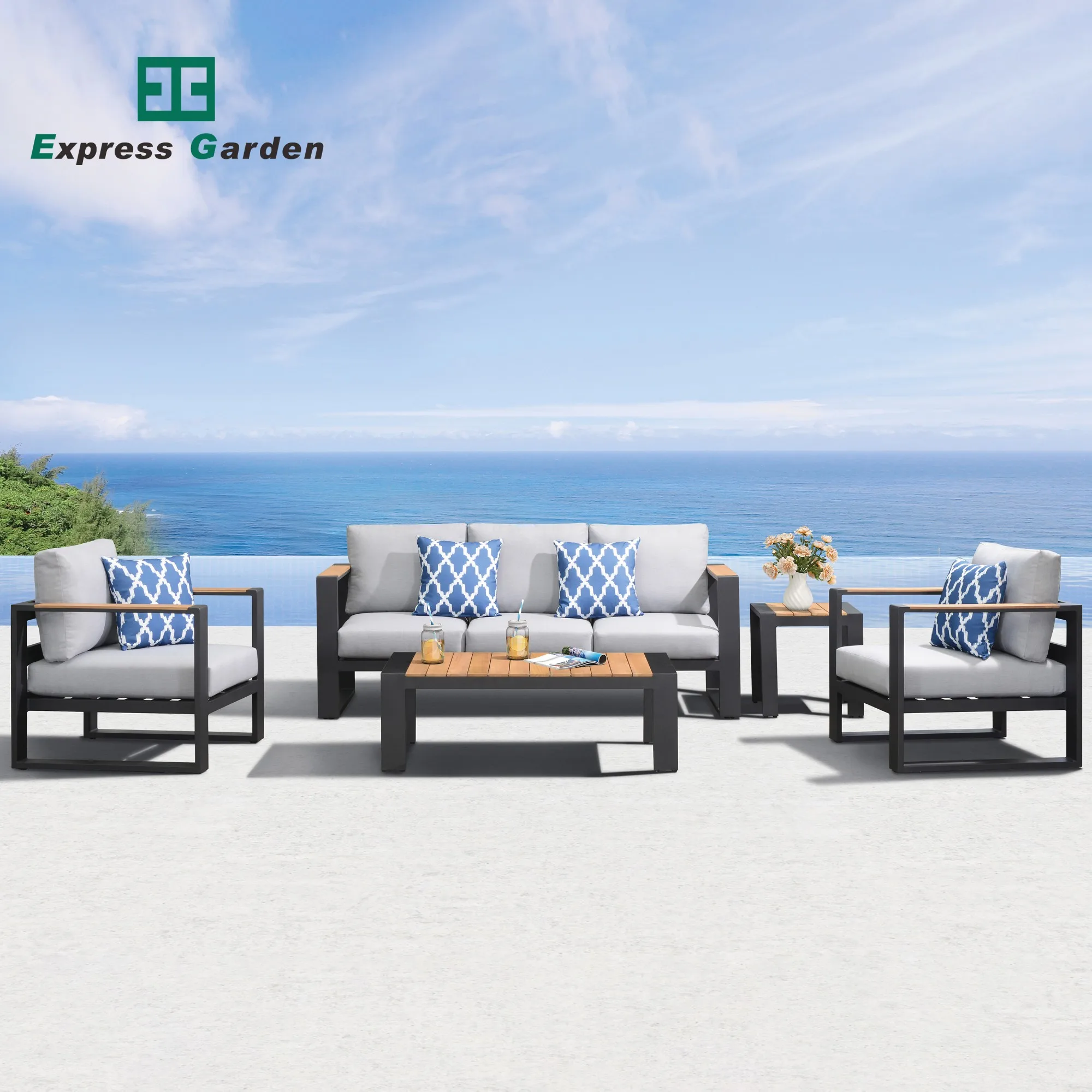 

Express Garden Outdoor Modern Couch Sofa Teak Wood Furniture Garden Patio Sofas Outdoor Sofa Set