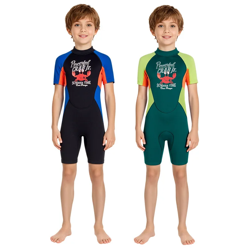 New Children's Wetsuit 2.5MM One-piece Short-sleeved Boys' Swimsuit Thickened Thermal Snorkeling Surfing Jellyfish Pants