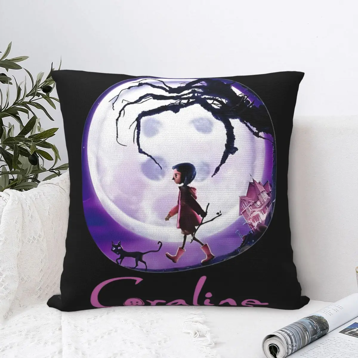 Coraline Halloween Pillow Covers Accessories Printed Polyester Cushion Cover Decorative Throw Pillow Case Cover Home Square