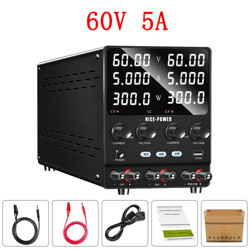 SPS605-2KD 60V 5A Dual-Channel DC Power Supply 120V 10A INDEP/SER/PAR Switching Voltage Regulator 4 in 1 USB Bench power supply