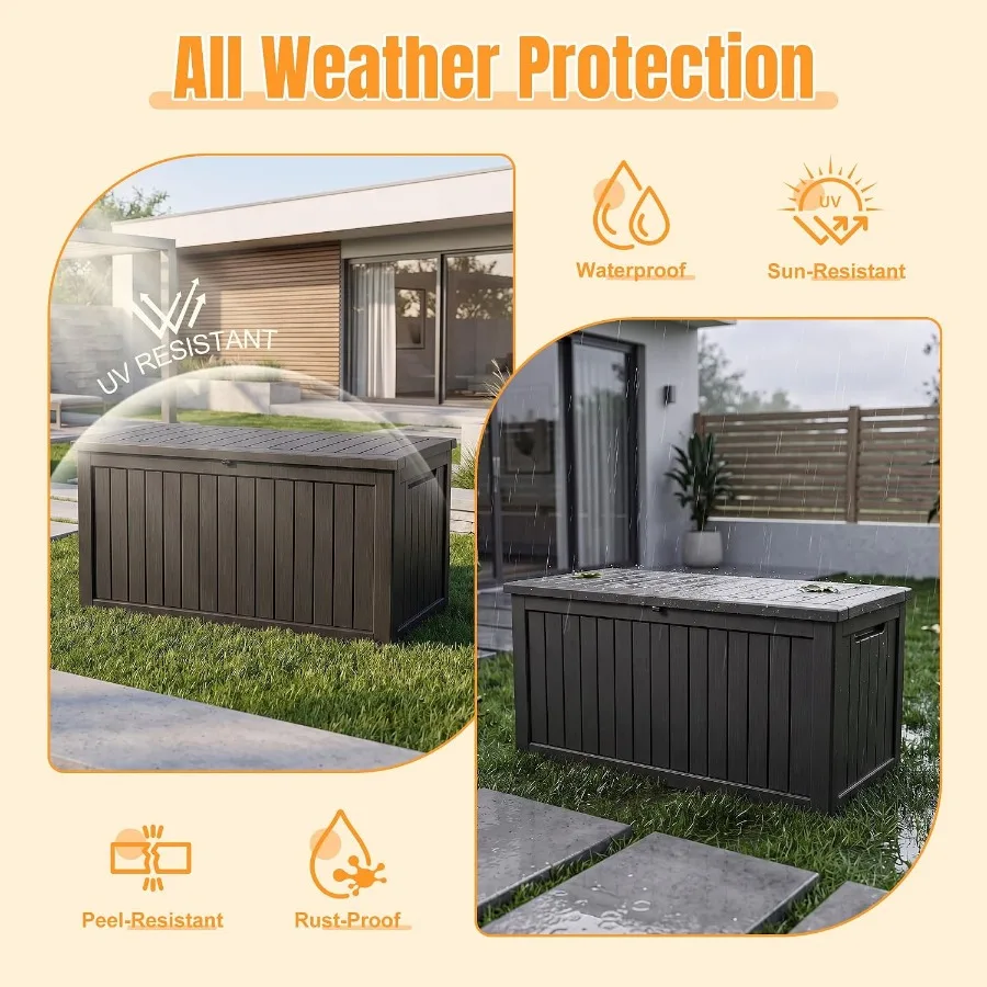 Outdoor Storage Box, lon Waterproof Resin Deck Box with Support Rod