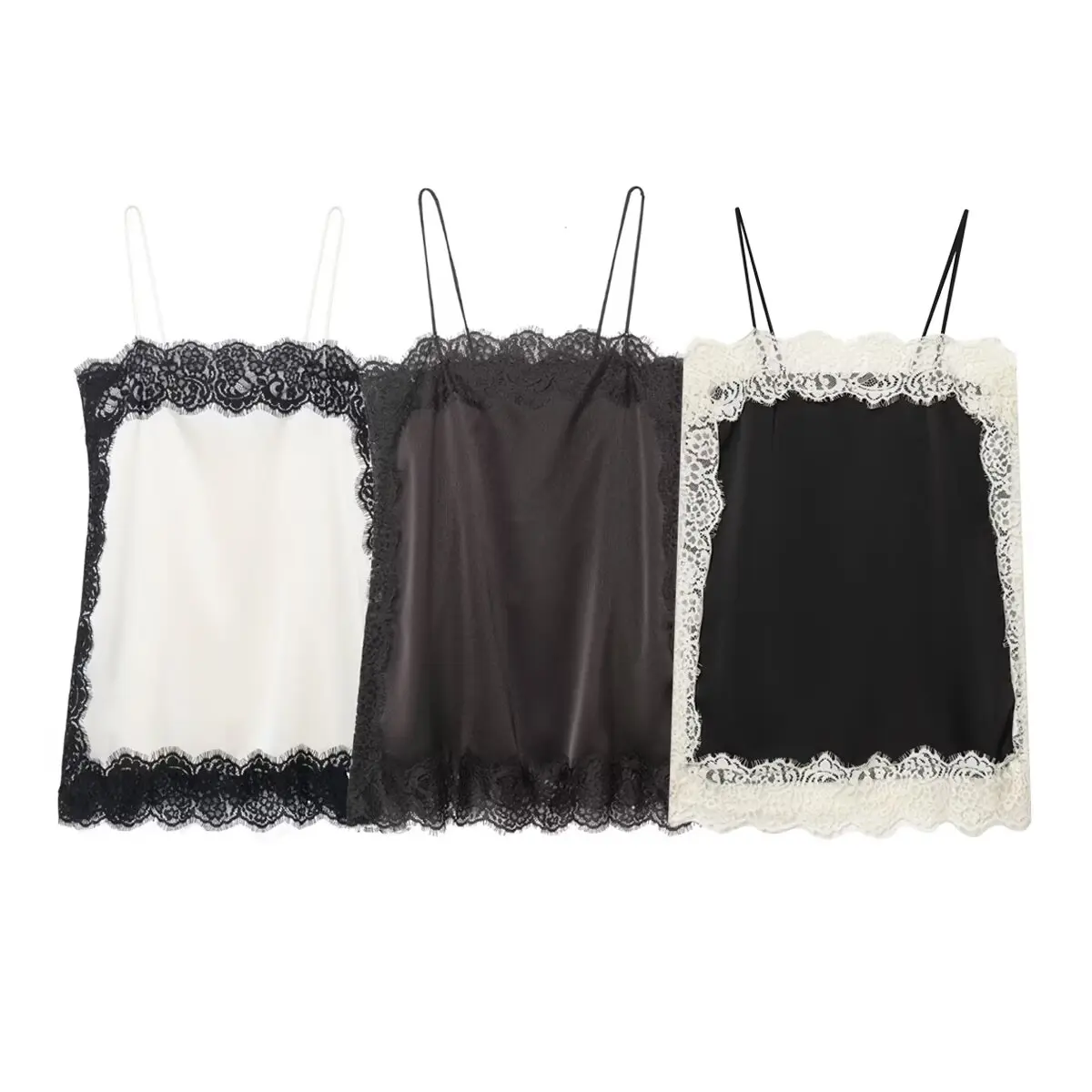 Zevity 2026 Women Sexy Lace Stitching Soft Satin Sling Blouse Female Inner Style Brand Party Shirts Blusas Chic Club Tops LS9477