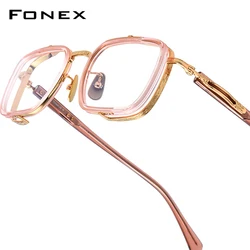 FONEX Acetate Titanium Glasses Frame Men New Brand Design Retro Vintage Square Eyeglasses Women Spectacles Japanese Eyewear E055