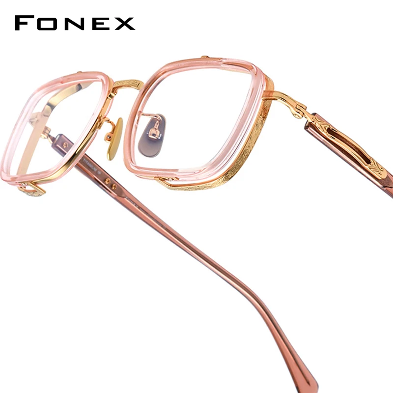 FONEX Acetate Titanium Glasses Frame Men New Brand Design Retro Vintage Square Eyeglasses Women Spectacles Japanese Eyewear E055