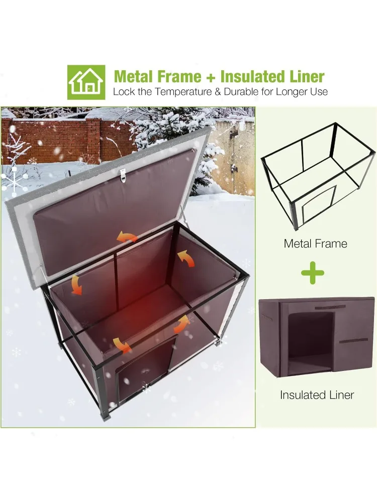 Dog House Insulated Outdoor Dog Kennel with Liner for Winter Large(Off-White), 29.4