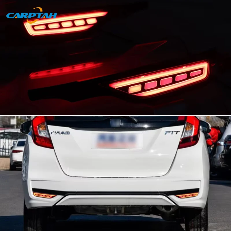 Car LED Rear Bumper Lamps For Honda Jazz Fit 2018 2019 2020 Fog Lamps Brake Turn Signal Reflector Indicators Taillights