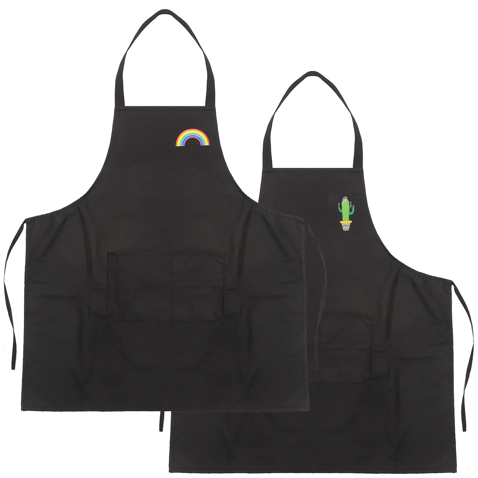 

2pcs Cartoon Apron Waterproof PVC Oil Proof Dust Proof Women Black Cooking Kitchen Household Wear Resistant Long Term