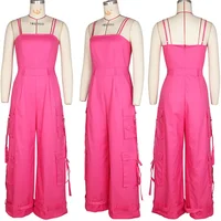 Sexy Spaghetti Strap Cargo Jumpsuit Women Summer Sleeveless Strapless Wide Leg Pants with Pockets One Pieces Romper Overall - Image 6