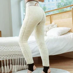 Ultragrossas mulheres inverno quente calças imitação de cashmere forro de pelúcia resistir frio-30c c espessado alta cintura leggings botas calças