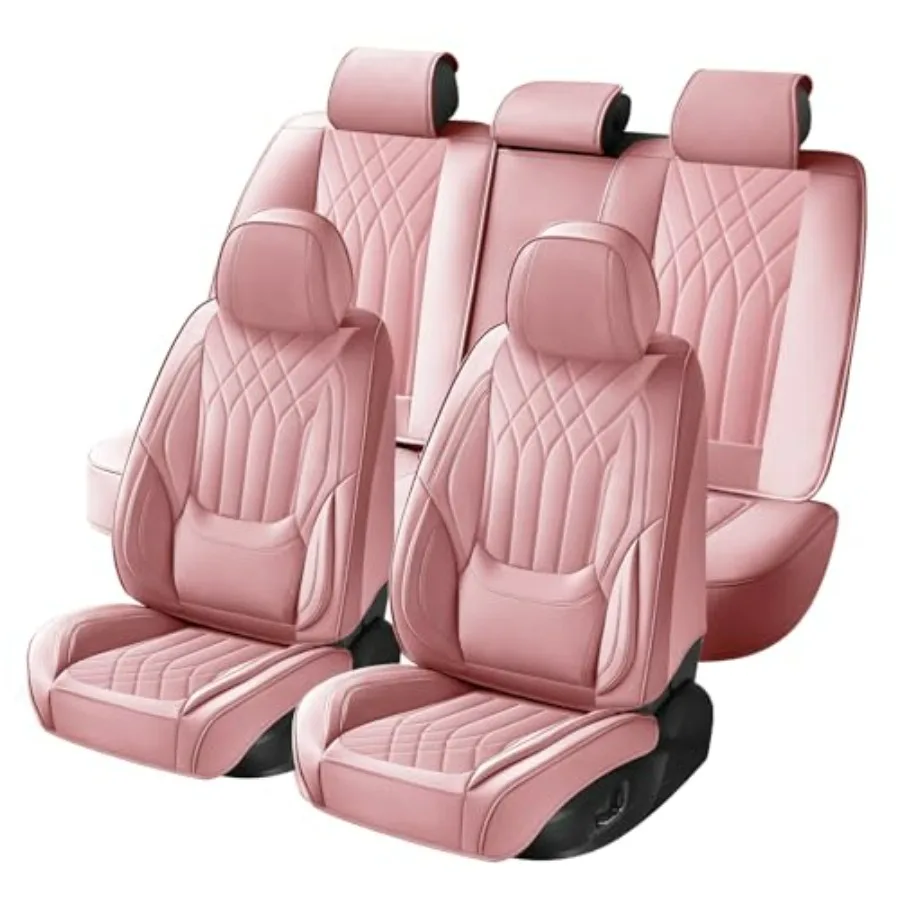 

Розовые чехлы для автомобильных сидений, полный комплект, полное покрытие, роскошные кожаные чехлы-протекторы, универсальные, подходят для большинства автомобилей, внедорожников, пикапов