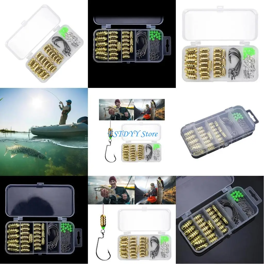 

G6DE 69Pcs Fishing Sinkers Saltwater Fishing Tackle with Hook Brass Sinkers Weights