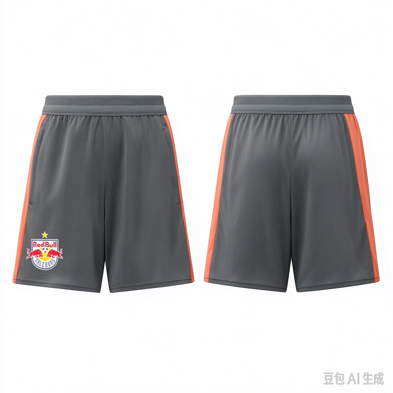 26-27  Red Bull Salzburg Grey Orange Side Stripe Football Shorts Men  Breathable Soccer