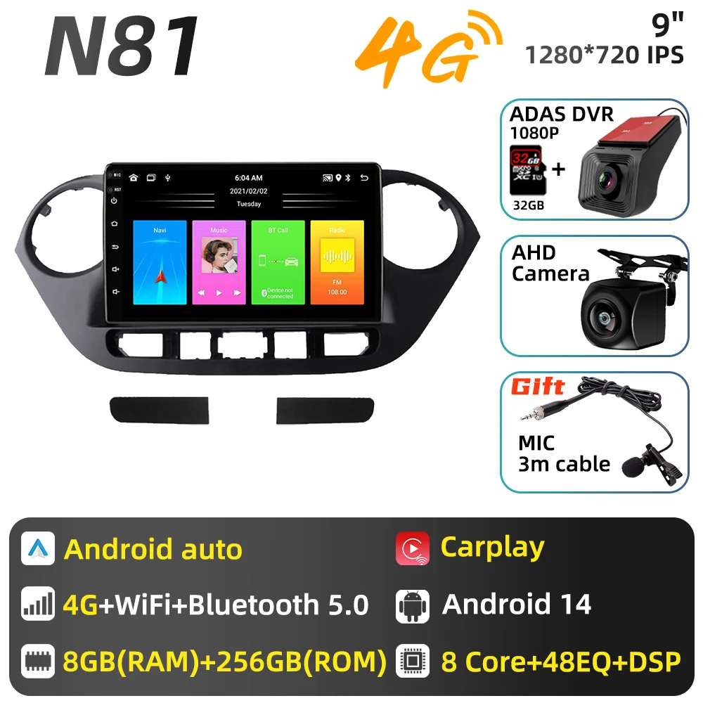 Carplay voor Hyundai Grand i10 2013 - 2018 Android Auto Multimedia Autoradio GPS Navigatie Autoradio 2 Din Head Unit Stereo DSP