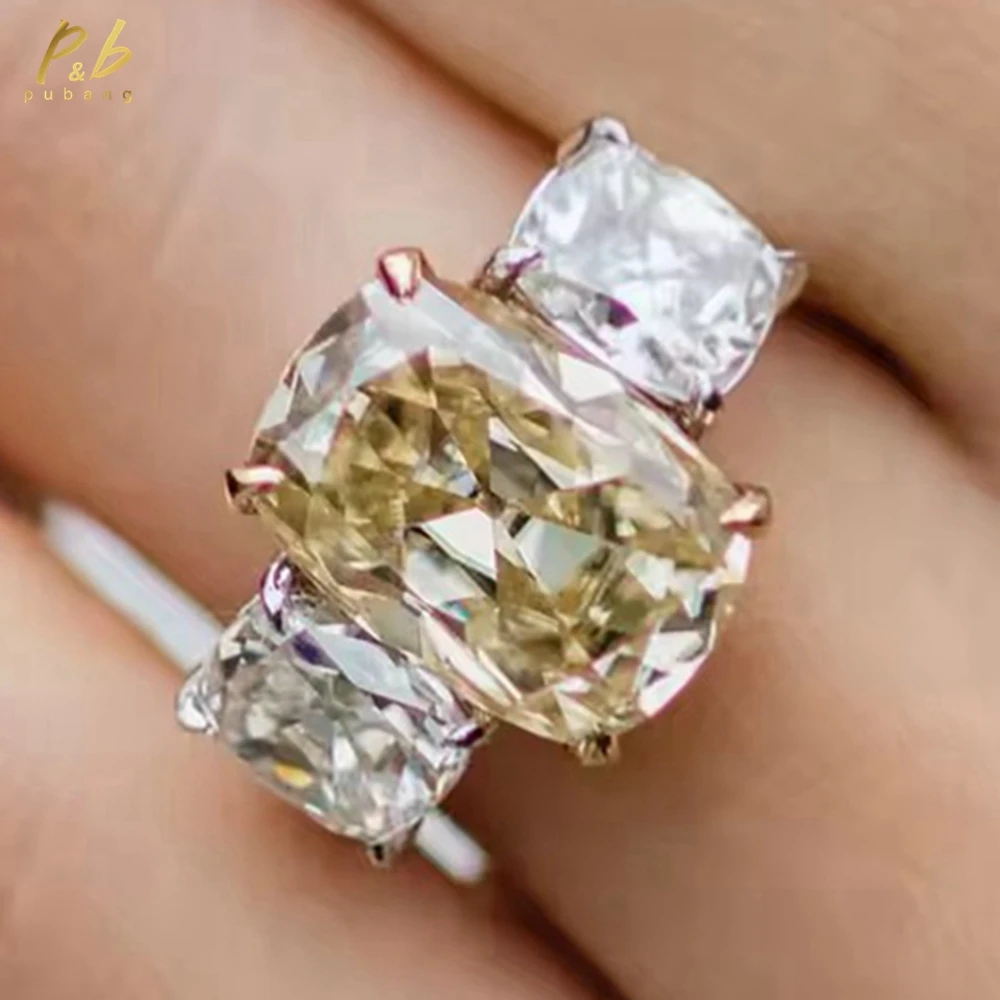 

Кольцо PuBang с разноцветным муассанитом 7,8 карата 13,5x9,5 мм Canary Old Mine Cut, ремешок из желтого золота 18 карат с боковой подушкой 1,5 карата 7*6 мм