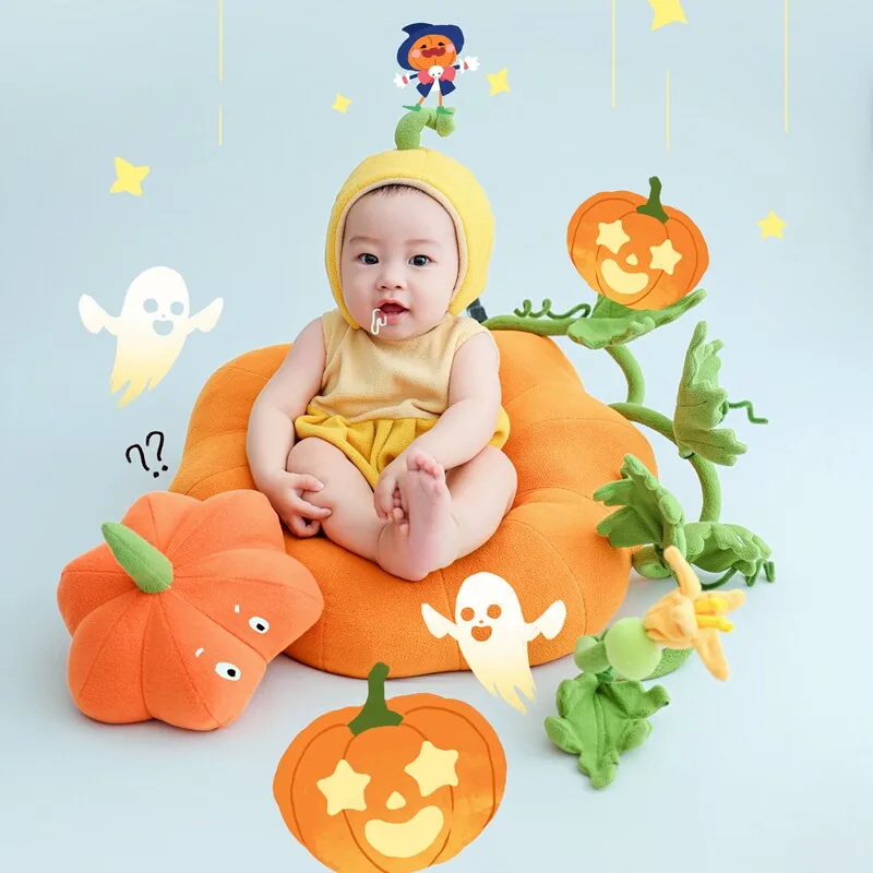 Baby Photography Props Cute Pumpkim Theme Set for Holloween Photoshoot Lantern Outfit Pumpkins Decors for Studio Photo Prop