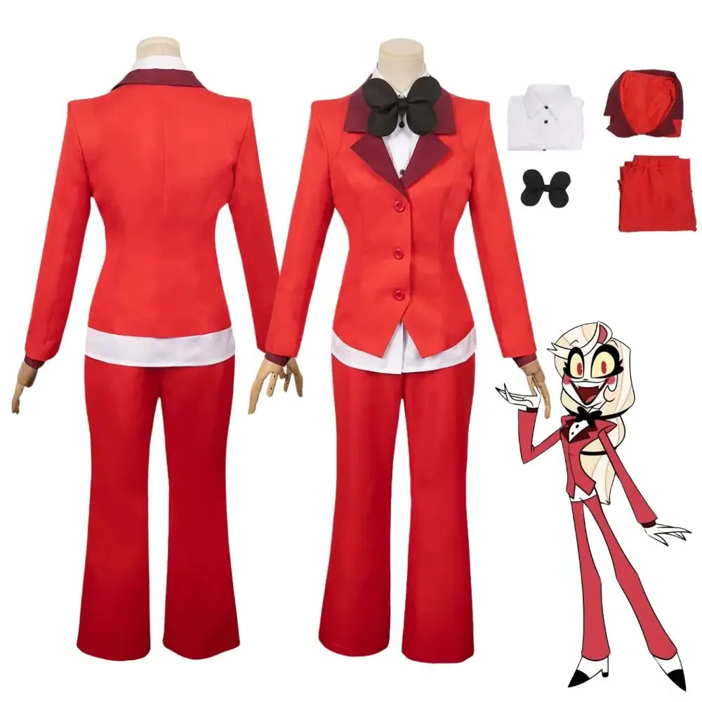 Female Hazbin Charlie Morningstar Cosplay Fantasia Costume for Disguise Adult Women Top Pants Outfits Halloween Carnival Suit