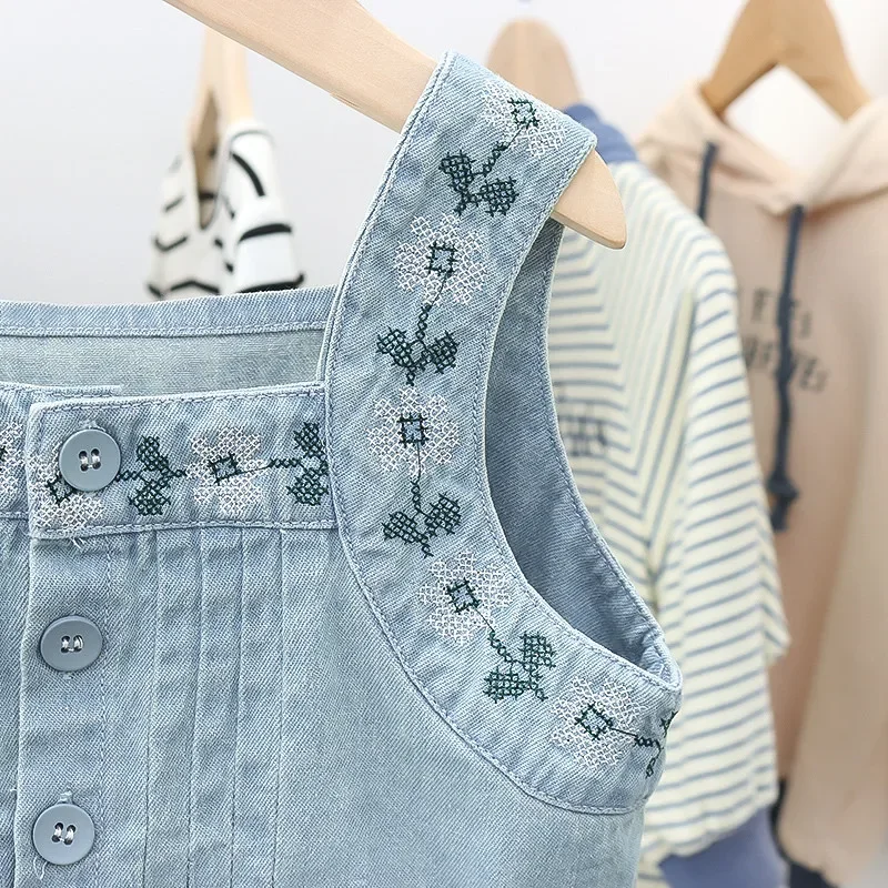 Clothing Kids Girls Summer Korean Fashion Baby Sleeveless Denim Top + Denim Pants Casual 2Pcs Kids Outfit for Girls 1 To 5 Years