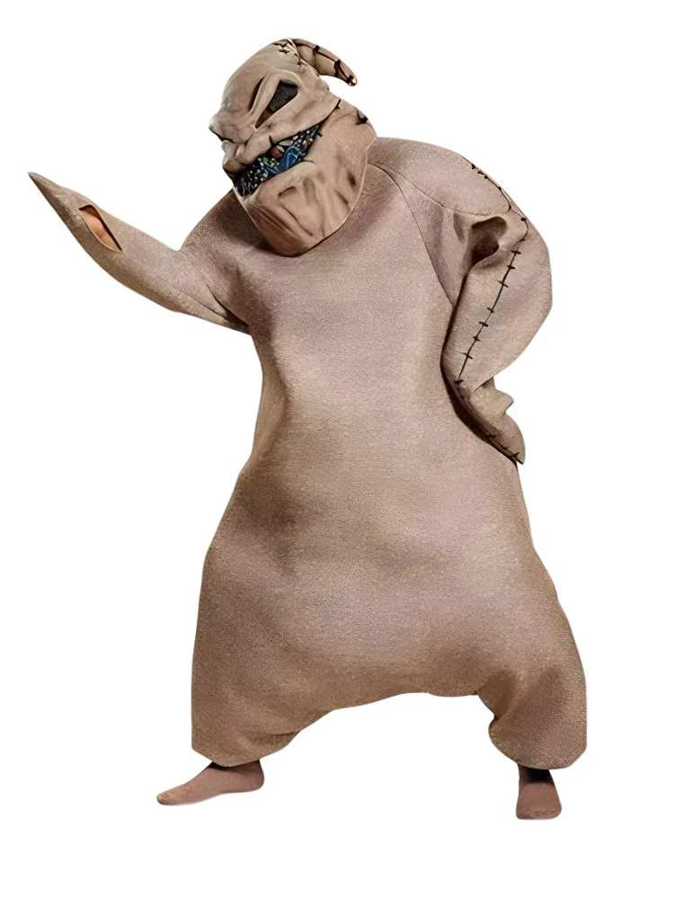Costume de cosplay Oogie Boogie pour adultes, idéal pour Halloween, Noël, les fêtes costumées, les jeux de rôle inspirés de séries télévisées et de films, combinaison amusante avec accessoire pour la tête, pour femmes et hommes.
