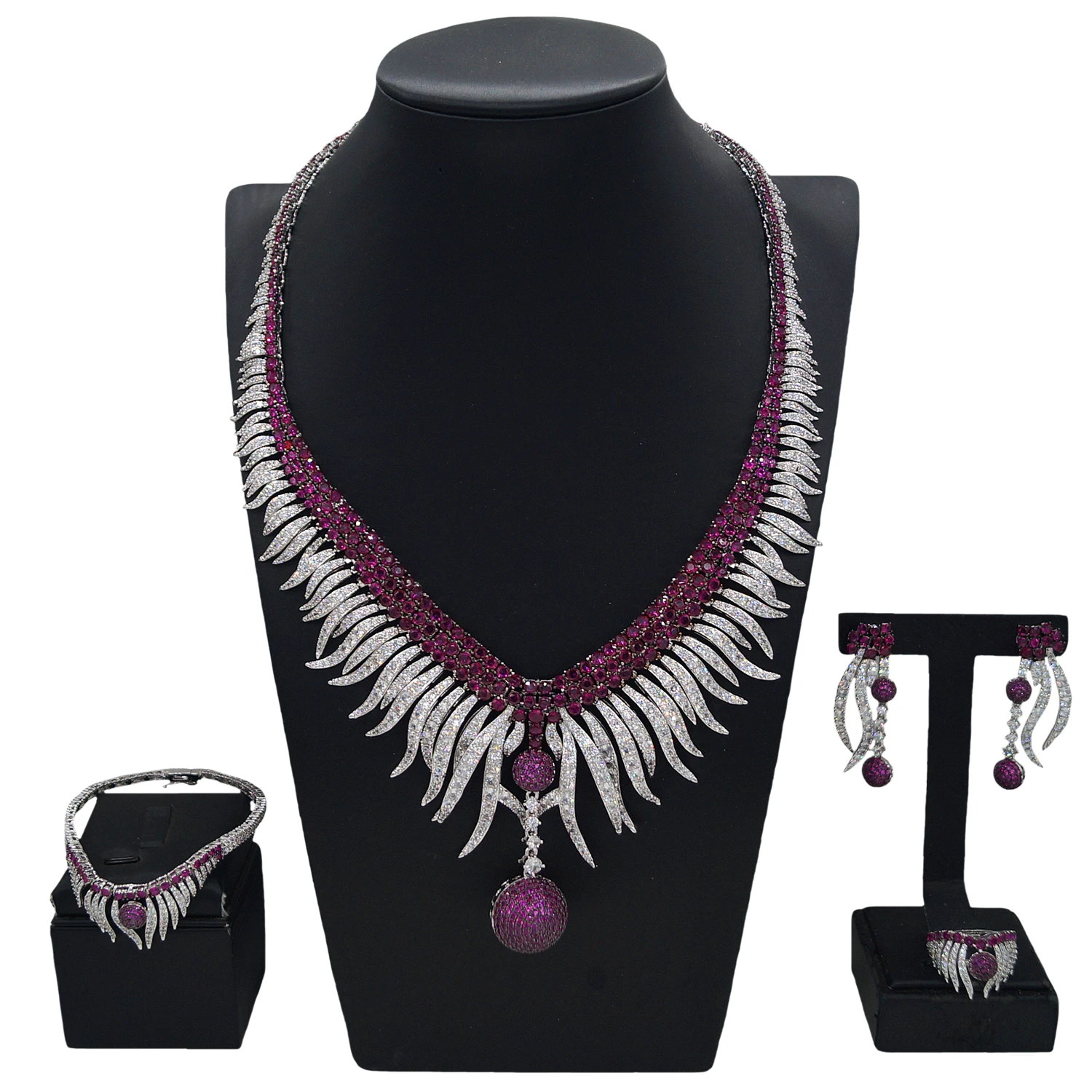 

Yulaili new designer purple jewelry set luxury hand-diamond-encrusted Dubai Ladies Bride Premium Heavy Industry necklace bracele
