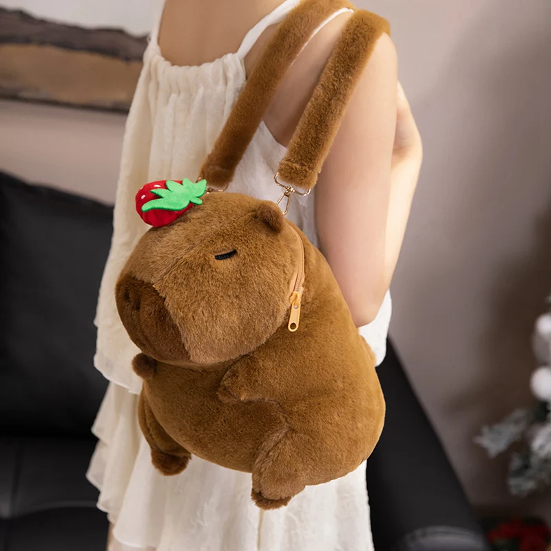 30cm Kawaii doux Capybara peluche poupée sac à dos fruits fraise Orange fleur Capybara en peluche sac à main décor à la maison cadeau pour les enfants