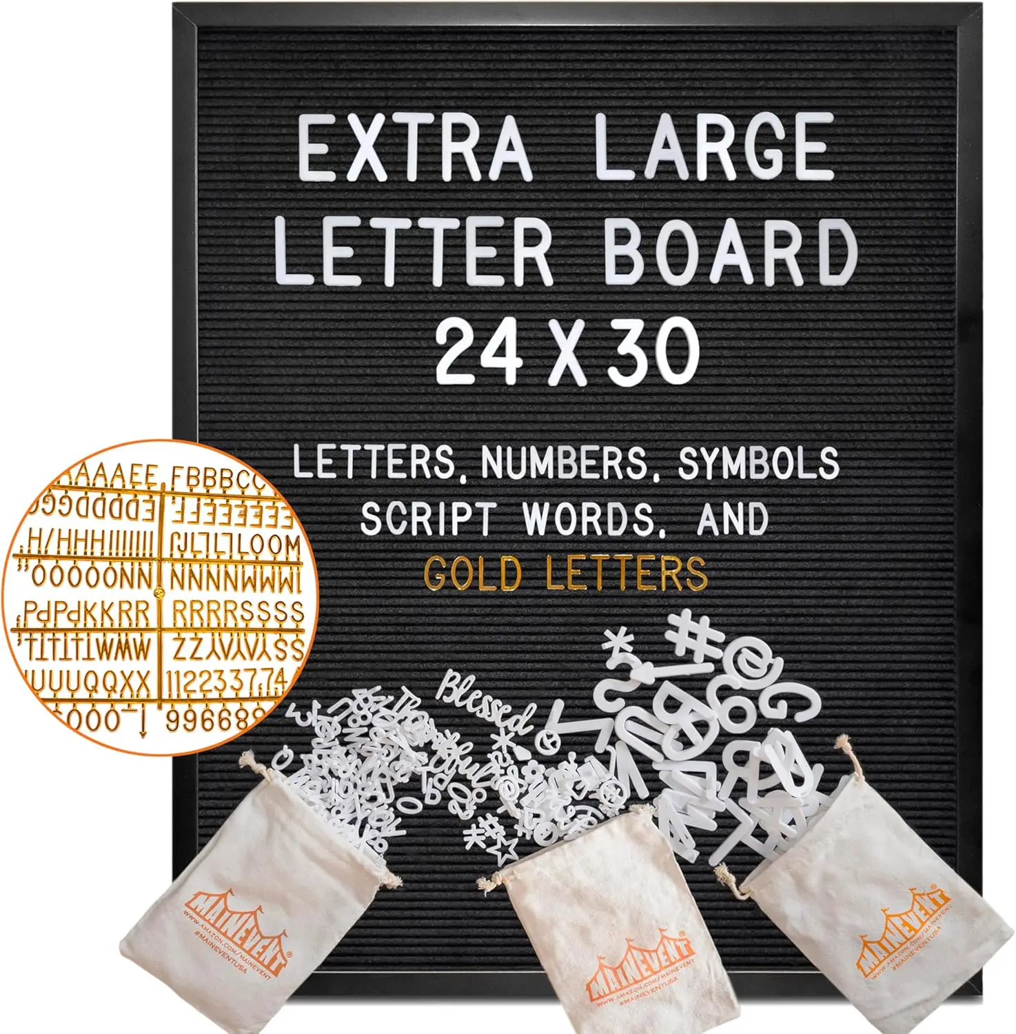 

24x30 Inch Black Felt Letter Board with Gold Letters, Large Menu or Back to School Display