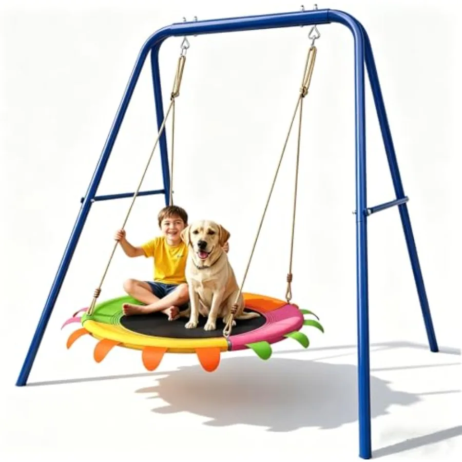 

Saucer Swing Set for Outdoor Heavy Duty A-Frame Metal Swings Stand with 40 inch Tree Swing 400lbs Playeset for Backyard Easily