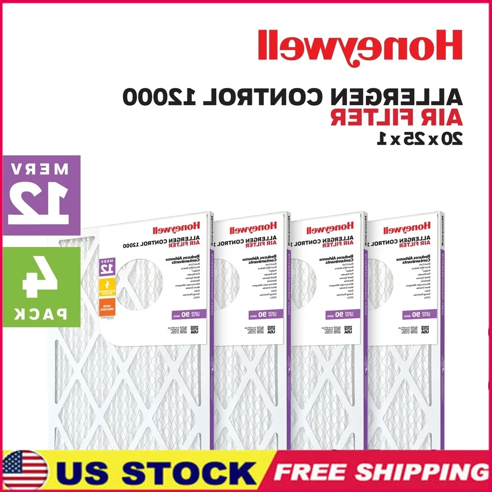 

MERV 12 Pleated Air Filter 20x25x1 Odor Reducing Electrostatic Home HVAC Furnace Filter 4 Pack Air Quality Allergen Control