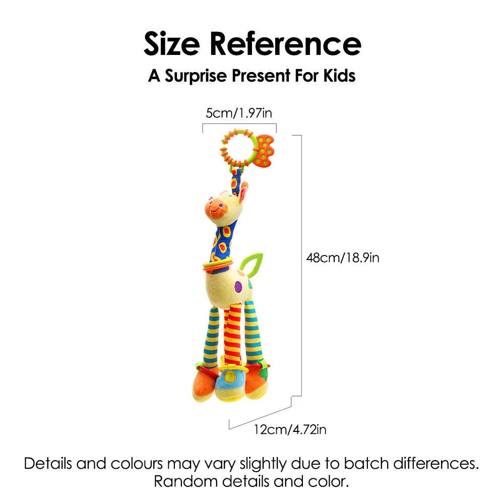 1pcs Soft Giraffe Animal Handbells Rattles Plush Infant Toddler Car Bed Hanging Toy Baby Early Education Development Handle Toys