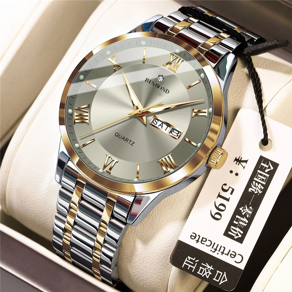 

New Gifts Mens Automatic Watches For Man Watch Luxury Brand Fashion Quartz Wristwatches Men Dual Calendar Digital Grey Clock