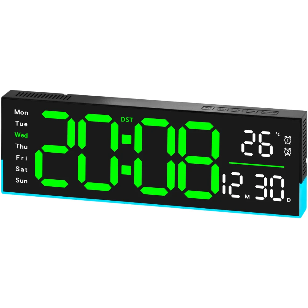 Digital LED Wall Clock with For rgb Lighting and Temperature Display for Home Office Living Room or Study Area