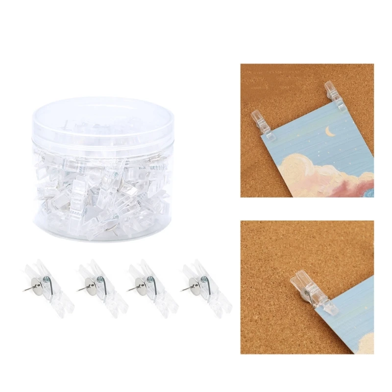 80/90PCS Push Pin with Clear Clip for Bulletin Board Notes Photos, Cork Board Pin Decorative Pushpins Thumb Tacks 25UB