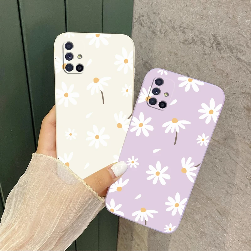 A51 White Sunflower Silicone Phone Case For Samsung Galaxy A51 Shatterproof Camera Protection Galaxy A51 4G Thin Soft Back Cover