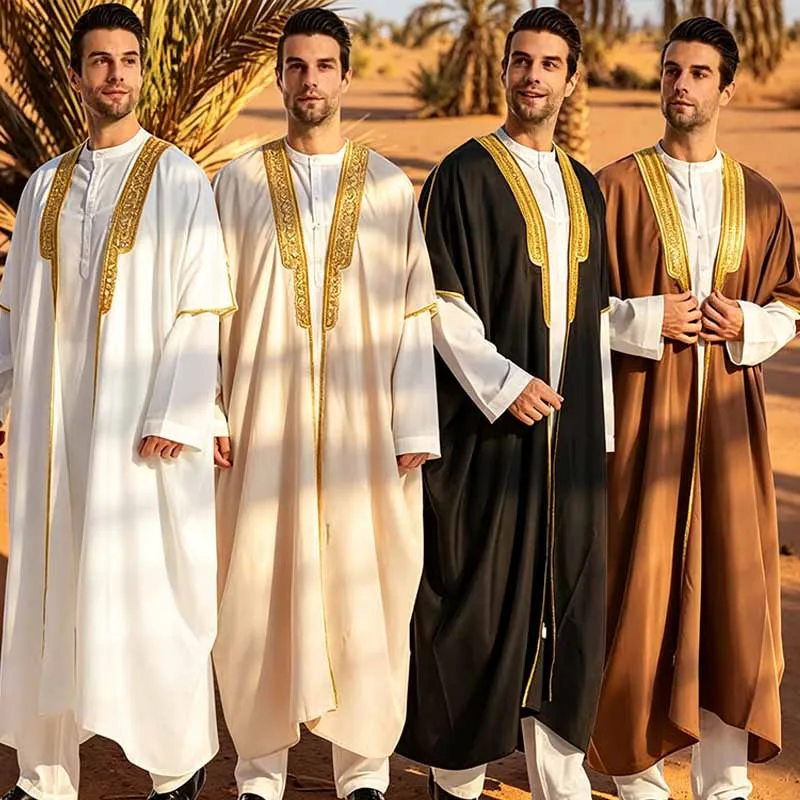 Dubai Djellaba Islamic Ramadan Cardigan Robe Eid Muslim Men Jubba Thobe Dishdasha Open Abaya Saudi Arabic Musulman Caftan