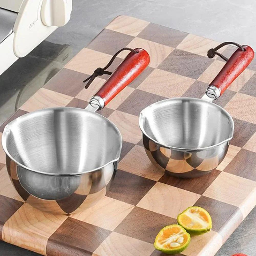 Milk Pot Stainless Steel Hot Oil Pan 150ML-500ML Hot Sauce Small Pot Cooking Butter Melting Pot Versatile Flat Bottomed Oil Pan