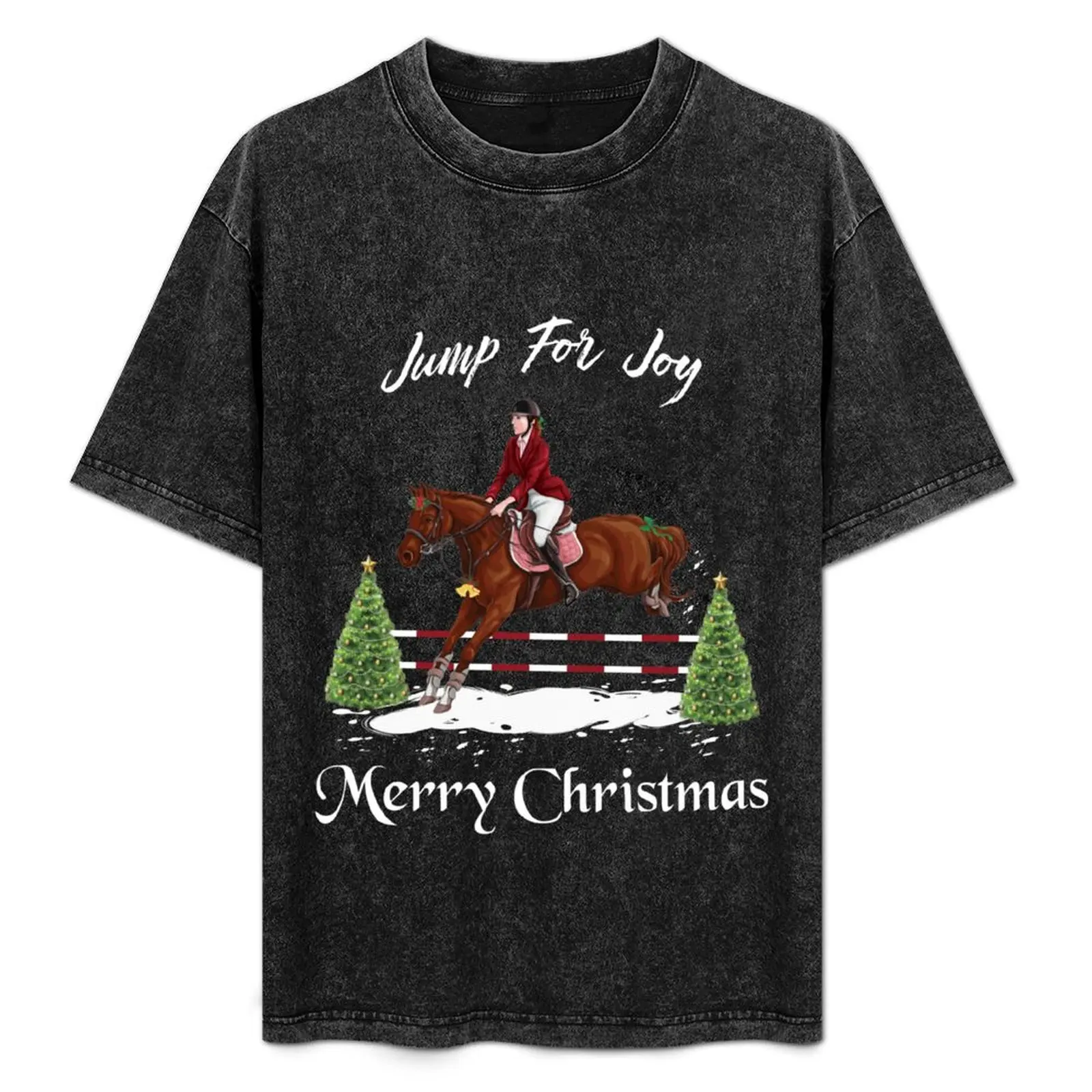 Feliz Navidad, camiseta ecuestre con diseño de caballo de raza pura saltador inglés, Jump For Joy, camiseta ligera de talla grande