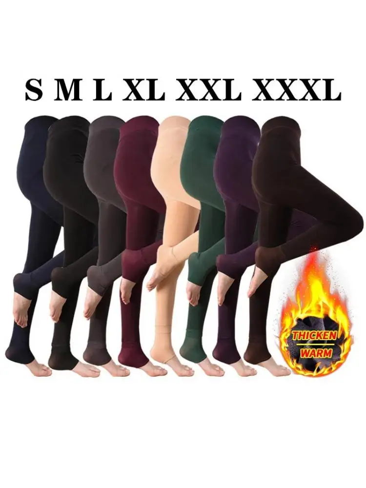 2024 Women Tights Winter Warm Sexy Black Pantyhose Thick Velvet Cashmere Open Toes Opaque Colored Nylon Stretch S-XXL Plus Size