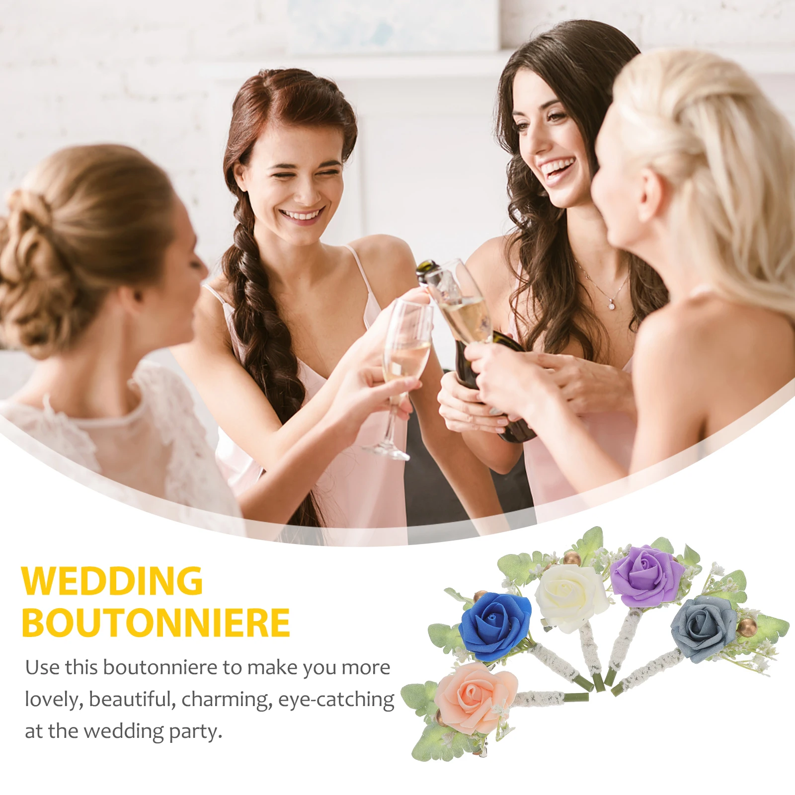 

5pcs Bridal Rose Boutonniere Wedding Bride Bridegroom Costume Decorations Elegant Artificial Flower Accessory For Party Prom