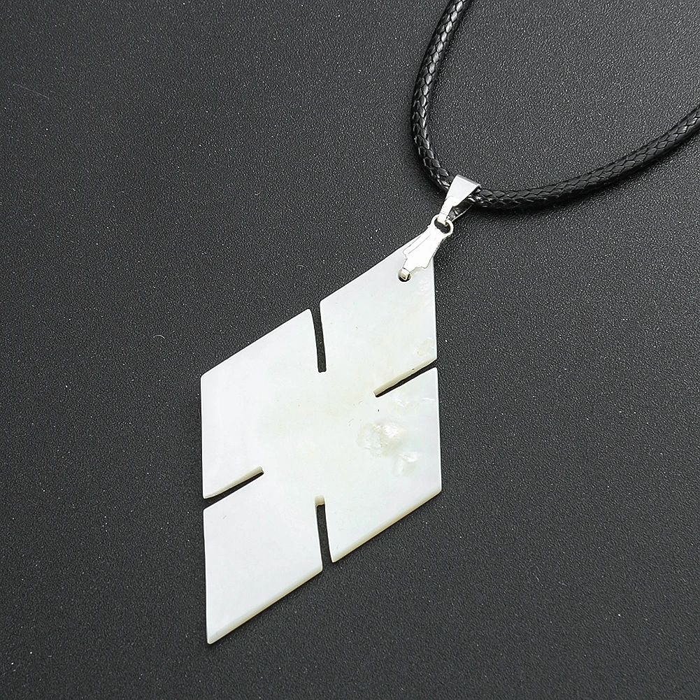 White Mica Shell Carved Rhombic Cross Necklace Christian Prayer Amulet Natural Textured Pendant Women Energy Healing Jewelry