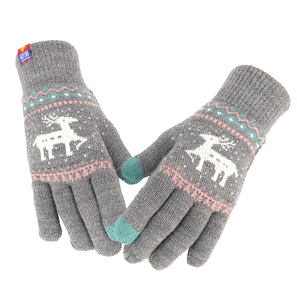 

Gloves Touch Screen Christmas Women Knitted Full Finger Luxury Warm Hand Winter Grey Woman
