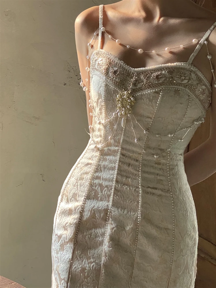 Party Backless Sexy Sleeveless Embroidery 2023 Lace Beach Boho Dresses Woman Runway Spaghetti Strap Dress Summer Sundress Women