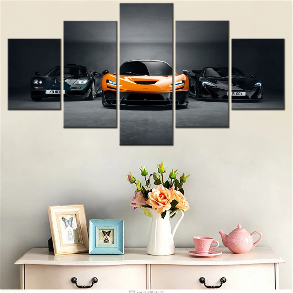 5 Pieces Canvas Wall Arts Poster Paitning Black Dark Group Supercars Wallpaper Home Decor Picture Printing Living Room Image