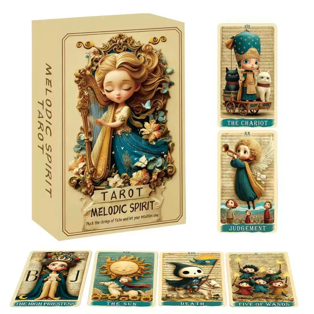 Le jeu de tarot Spirit of Melody de 78 cartes |   Comprend un guide, idéal pour les débutants |   Pour des lectures intuitives et une auto-reflexion