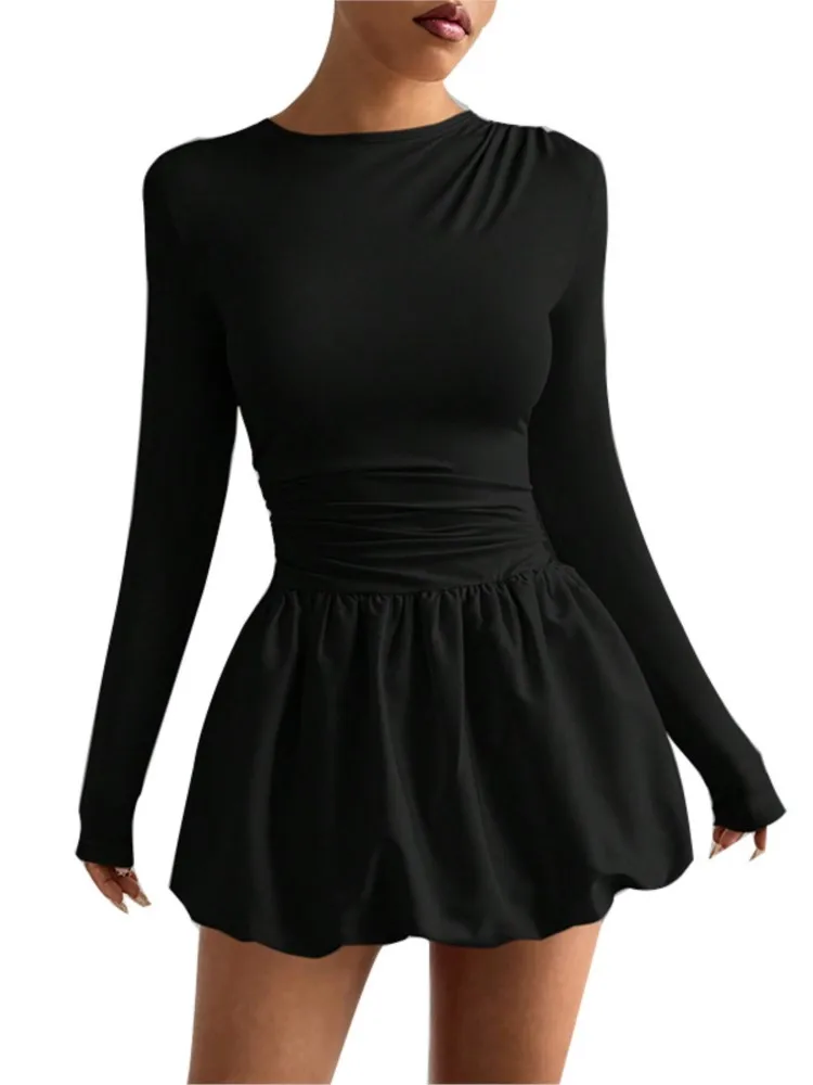 Sexy Mini Kleid Schlank Langarm Weibliche Rundhals Elegante Robe Casual Urlaub Party Prom Club Seder Nachtclub Abend Vestidos