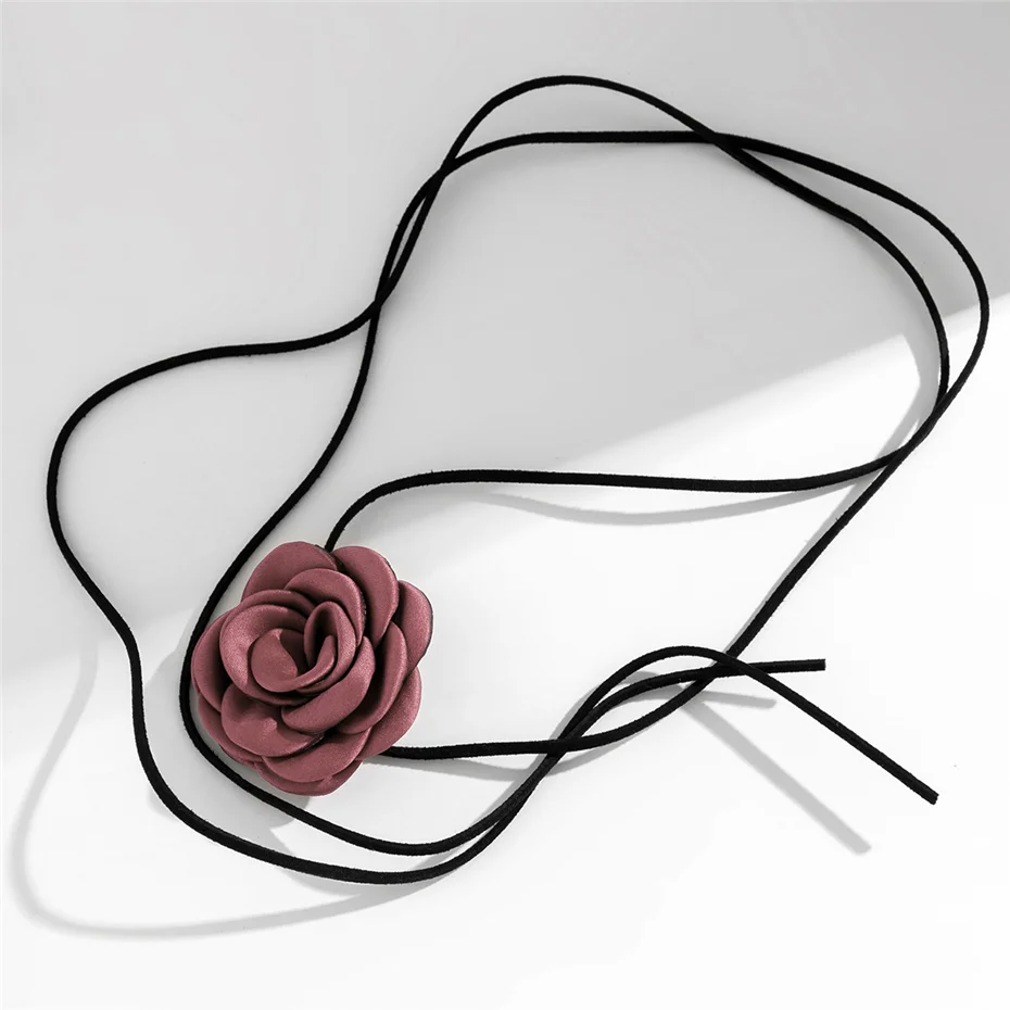Romantische Gothic Große Rose Blume Schlüsselbein Kette Halskette für Frauen Damen Koreanische Mode Einstellbare Seil Halsband Y2K Zubehör – Detail 17