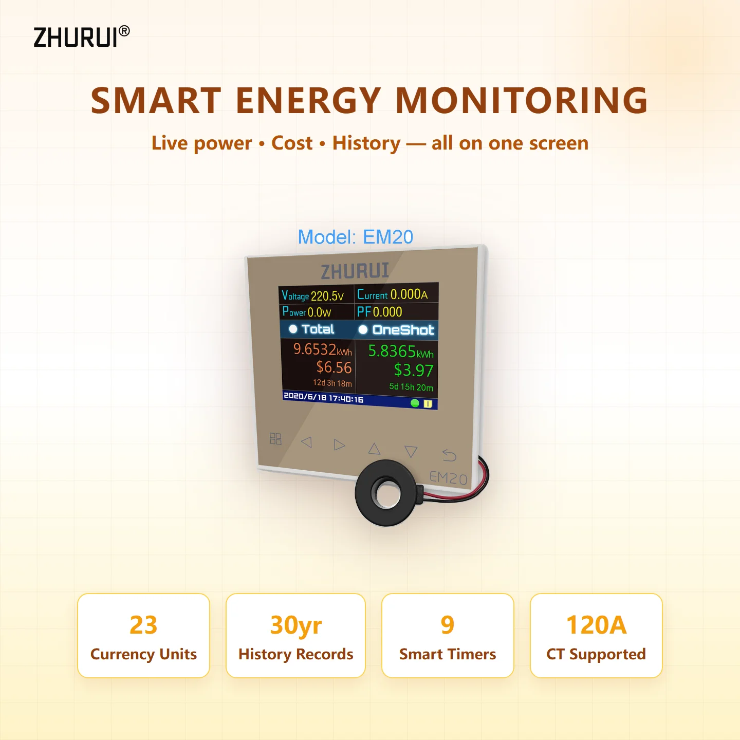 Home Energy Monitor Power Meter Digital Watt Meter Electricity Meter KWH 60A 120A  EM20(-ER)